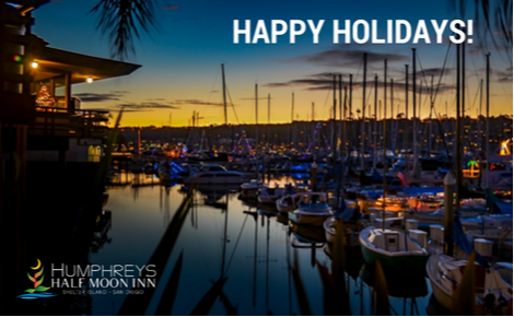 eGift card image of the marina at night with the text 