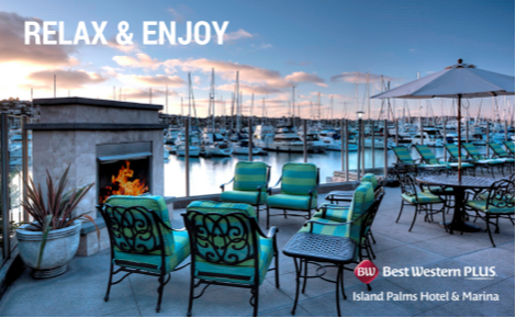 eGift card image of the outside seating area by the marina with the text 