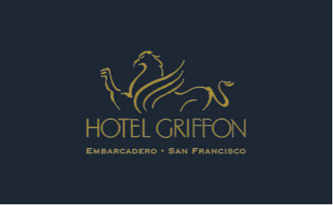 eGift card image of the Hotel Griffon logo in gold on a dark blue background
