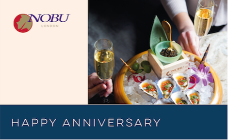 eGift card image of guest celebrating with a meal and champaign with the text 