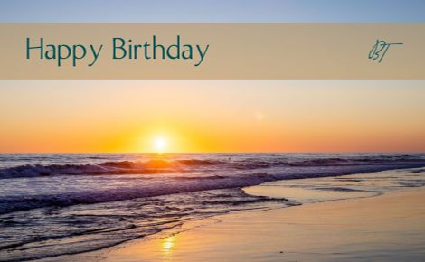 Gift Card showing a photo of the beach and ocean at sunset, with a 