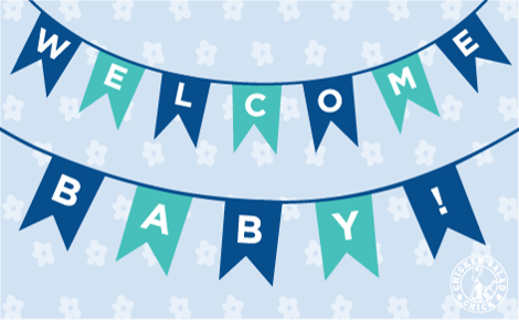 Welcome Baby banner over blue background