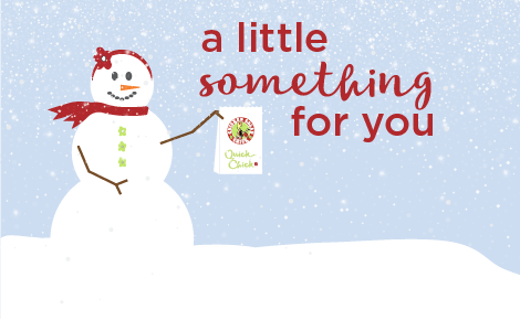 Snowman holding a bag of Chicken Salad Chick