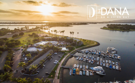 eGift card image of the resort at sunset with The Dana logo