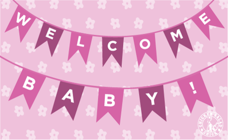 Welcome Baby banner over pink background