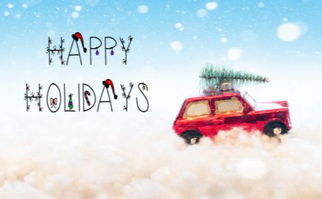eGift card image with an image of a car with a Christmas Tree on the roof and the the test 
